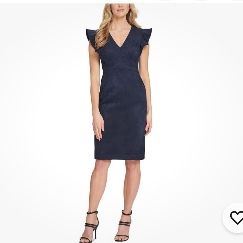 DKNY Midnight Blue Sheath Dress with Ruffles